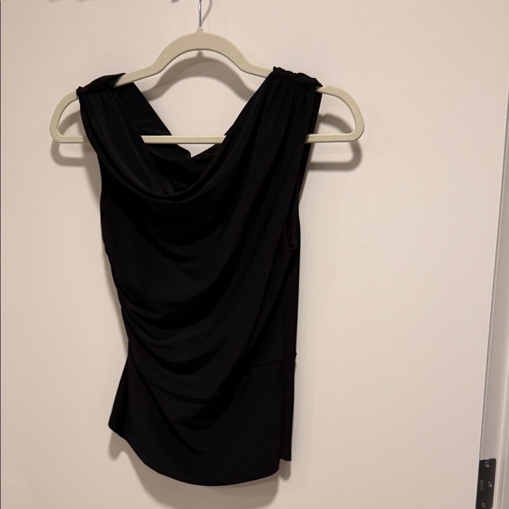 Babaton Black Draped Sleeveless Blouse